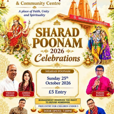 Sharad Purnima 2026 at Shree Hindu Temple on Sunday 25 October 2026 from 7:30pm til late